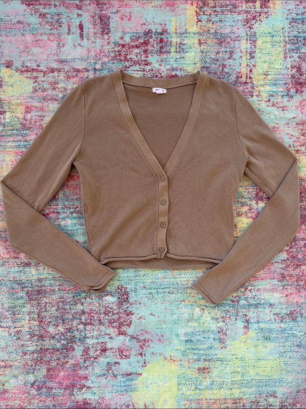 Garage Cropped V-Neck Button Cardigan - Brown